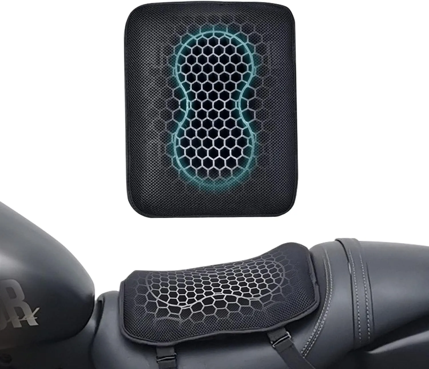 Motorcycle Gel Seat Cushion, Seat Cushion Available for Rear Passengers Honeycomb Structure Breathable Anti-Skid Shock Absorption Suitable for Long-Term Riding