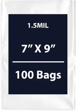Multiple Sizes Clear Flat Poly Bags, 1.5Mil 7" X 9" & 100 Bags | Low-Density Polyethylene (LDPE), Flat Open Top Plastic Packaging Packing | Flexible and Durable Plastic Bags