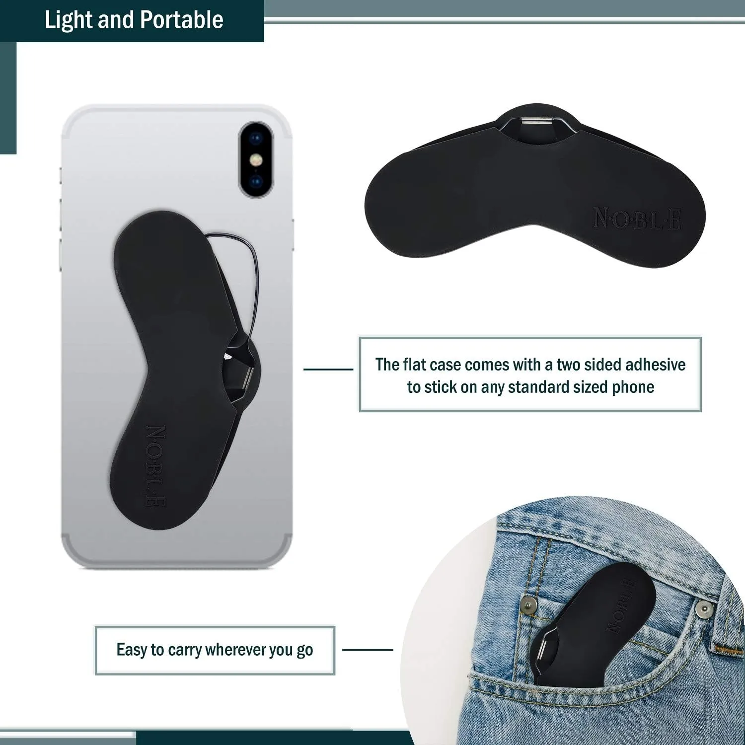 Noble Ultra Slim and Flat Reading Glasses Thin and Flexible Armless (2 Pairs) Enhanced Comfort Nose Rest, Armless Pocket Size Readers with 2 Stick-on Silicone Case Holder (Clear,  1.00)