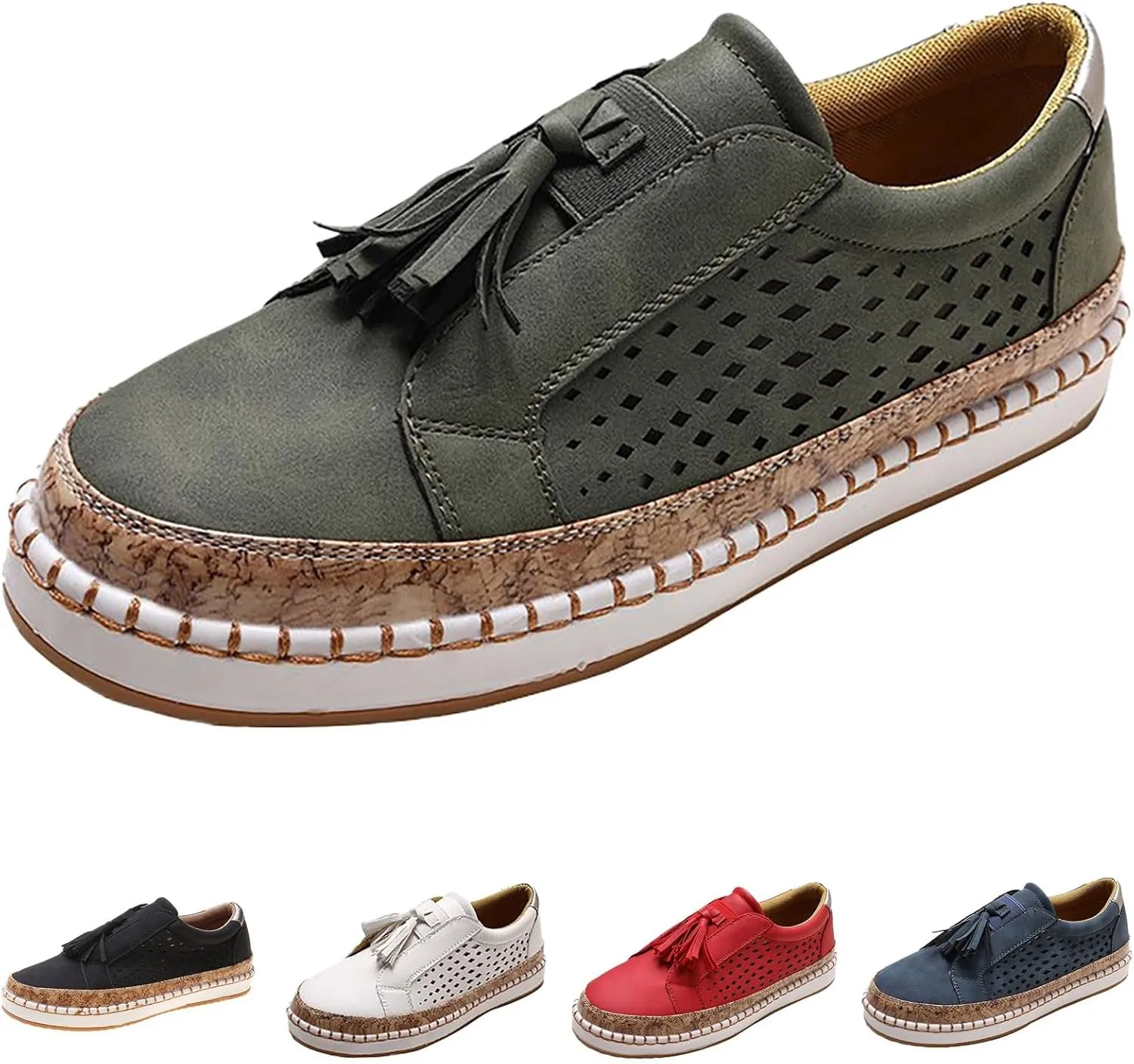 Non Slip Shoes Women Low Top Tassel Two-Color Stitching Athletic Shoes Casual Fashion Comfortable Walking Sneakers