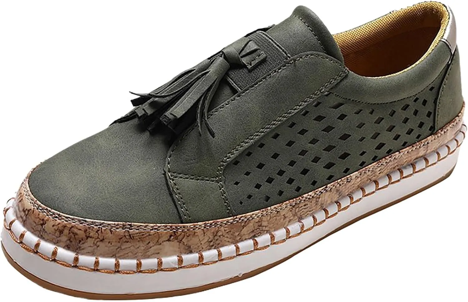 Non Slip Shoes Women Low Top Tassel Two-Color Stitching Athletic Shoes Casual Fashion Comfortable Walking Sneakers