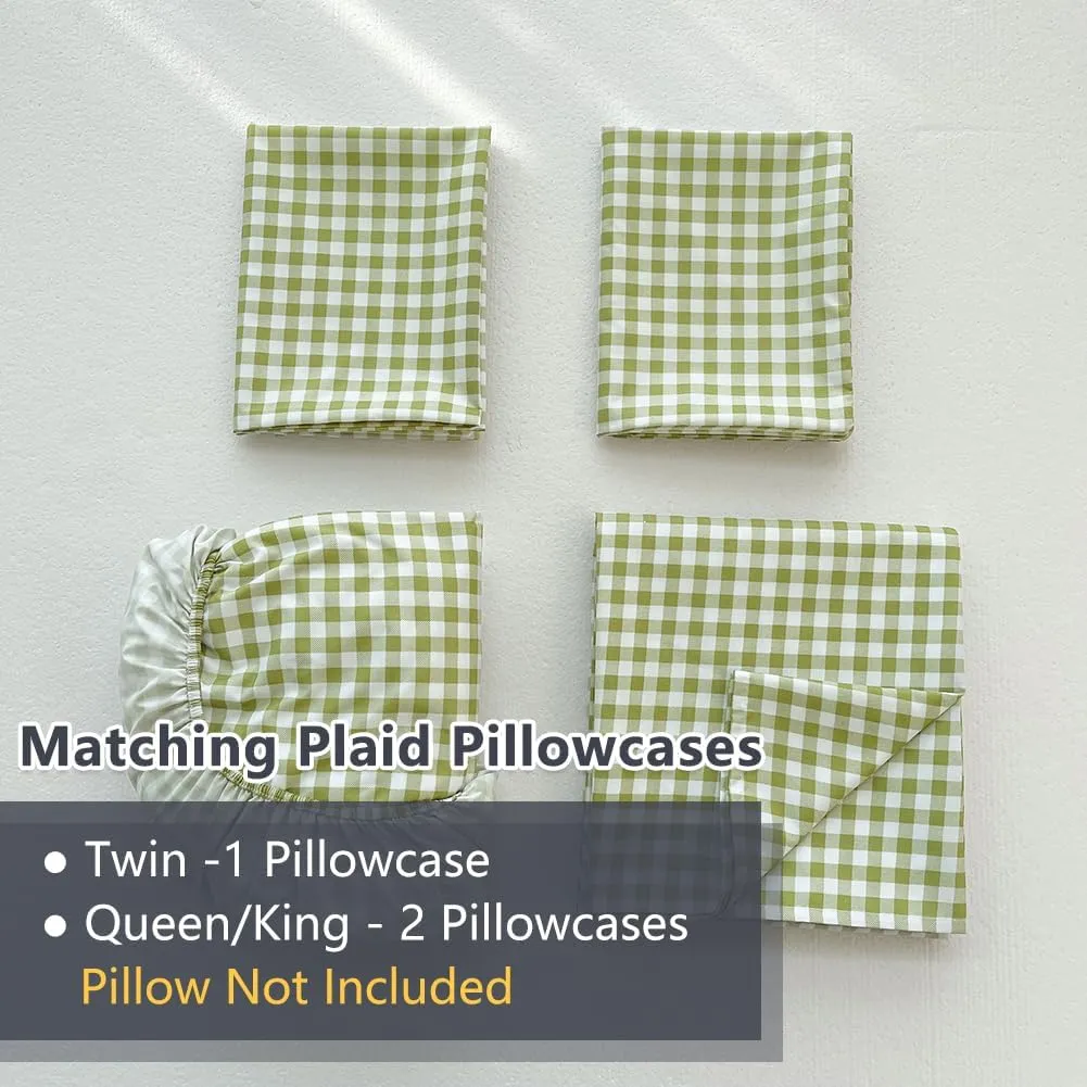 NSNLGSGC Sage Green Gingham Twin Sheet Set, Soft Brushed Microfiber Plaid Twin Bed Sheets, 3-Pieces Sheet Set with Deep Pocket