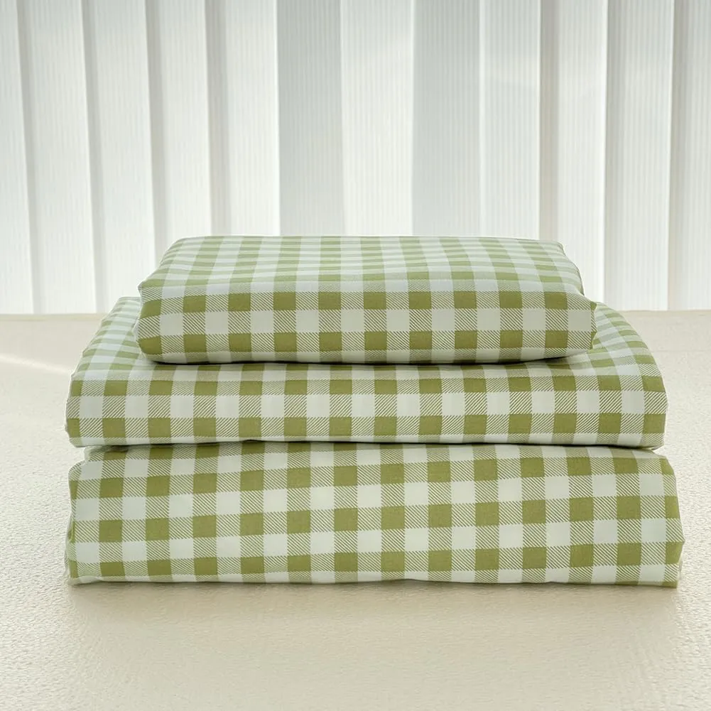 NSNLGSGC Sage Green Gingham Twin Sheet Set, Soft Brushed Microfiber Plaid Twin Bed Sheets, 3-Pieces Sheet Set with Deep Pocket