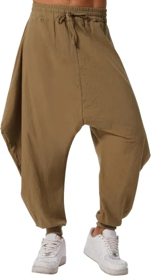ODIZLI Men Leggings Retro Casual Fashion Design Loose Baggy Harem Pants with Pockets Trousers