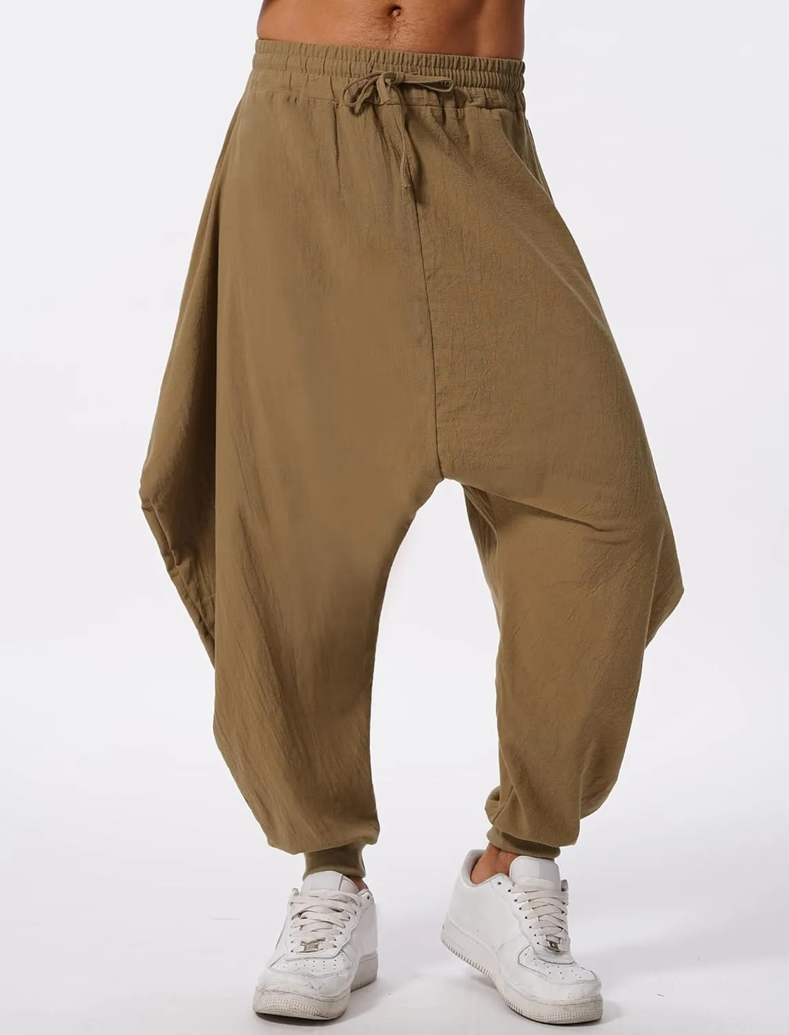 ODIZLI Men Leggings Retro Casual Fashion Design Loose Baggy Harem Pants with Pockets Trousers