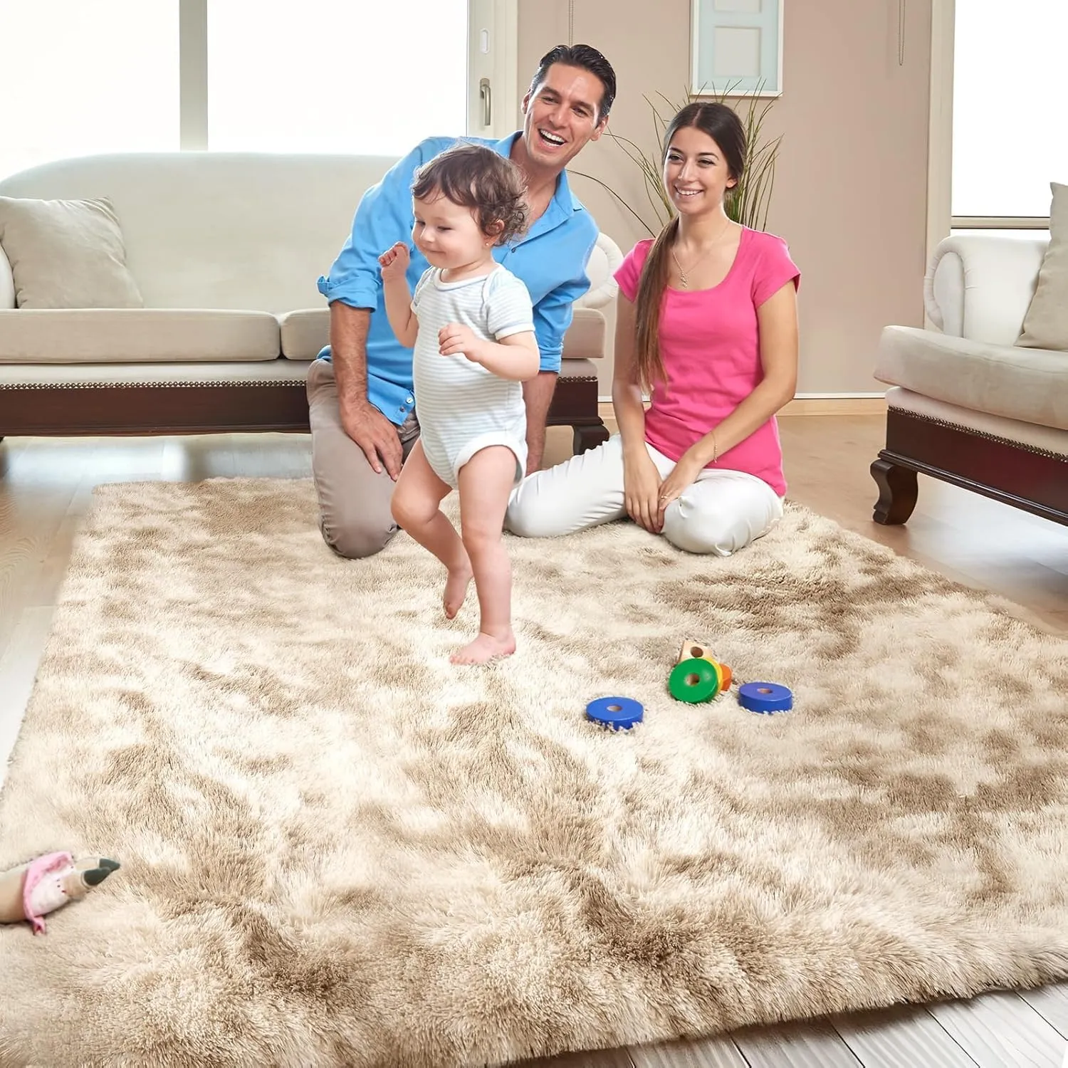 OPPODREAM Area Rug for Living Room, Ultra Soft Nursery Rugs for Bedrooms, 4x6 Fluffy Kids Carpet with 0.6" Thick Non-Slip Backing, Long Pile Shag Carpet, Fuzzy, Shaggy, Tie-dye Beige