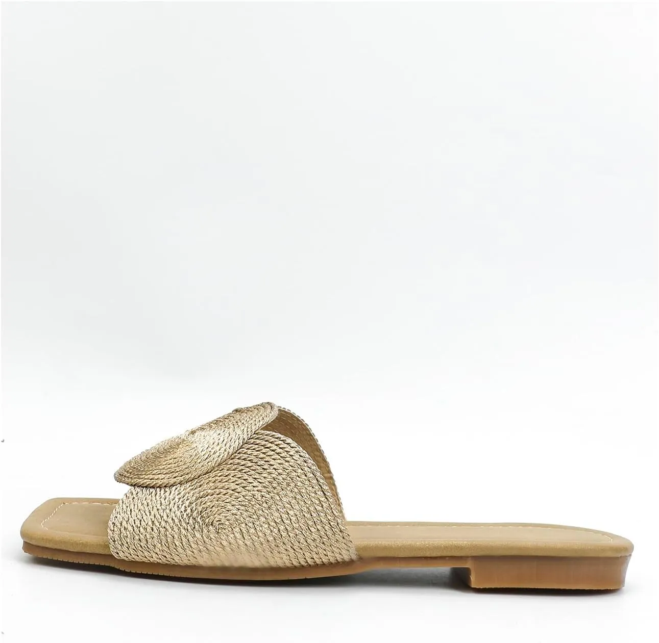 OYOANGLE Women's Open Toe Flat Sandals Metallic Wide Single Strap Slide Sandals Outdoor Slides