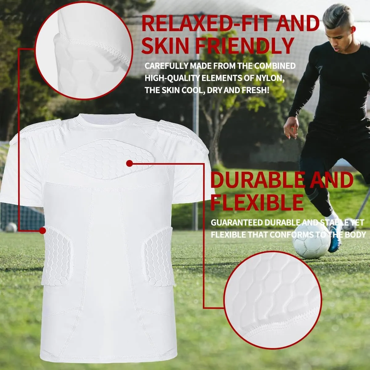 Padded Compression Shirt with Rib Protectors Football Protective Gear Football Padded Shirt Men with Chest Rib Protector