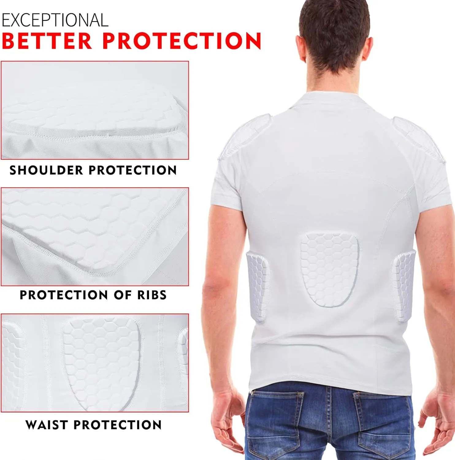 Padded Compression Shirt with Rib Protectors Football Protective Gear Football Padded Shirt Men with Chest Rib Protector