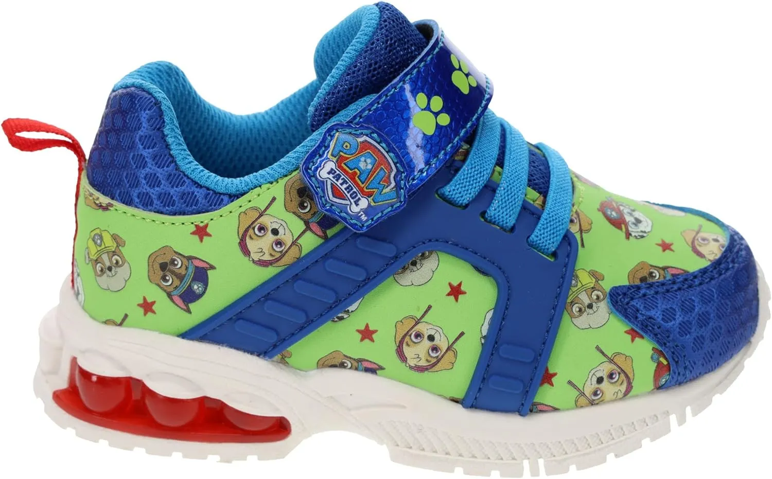 Paw Patrol Light-Up Running Shoes for Toddlers, Mismatch Sneaker with Hook-and-Loop Strap, Blue/Green, Toddler Size 9