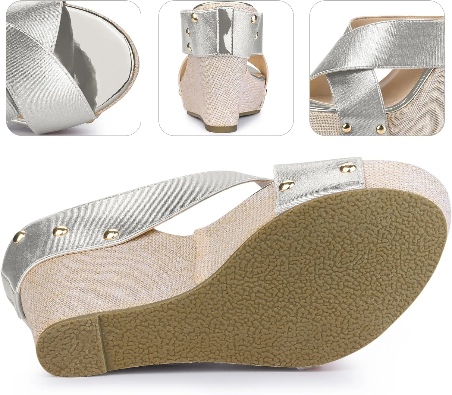 Perphy Open Toe Platform Linen Slide Wedge Sandals for Women