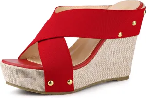 Perphy Open Toe Platform Linen Slide Wedge Sandals for Women