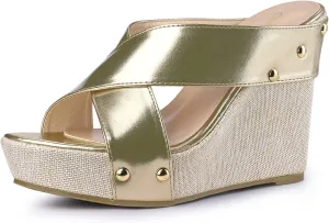 Perphy Open Toe Platform Linen Slide Wedge Sandals for Women
