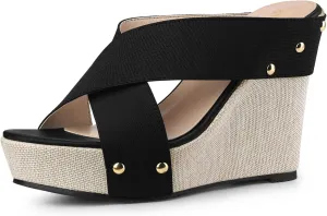 Perphy Open Toe Platform Linen Slide Wedge Sandals for Women