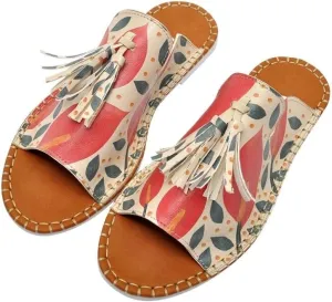 Personalize Your Life Pine - Printed Flat Slide Slippers - Tassel Detail - Everyday Fashion - Chic, Elegant, and Casual Style - Vegan, Environmentally Friendly and Handmade - Breathable Content