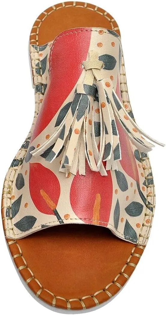 Personalize Your Life Pine - Printed Flat Slide Slippers - Tassel Detail - Everyday Fashion - Chic, Elegant, and Casual Style - Vegan, Environmentally Friendly and Handmade - Breathable Content