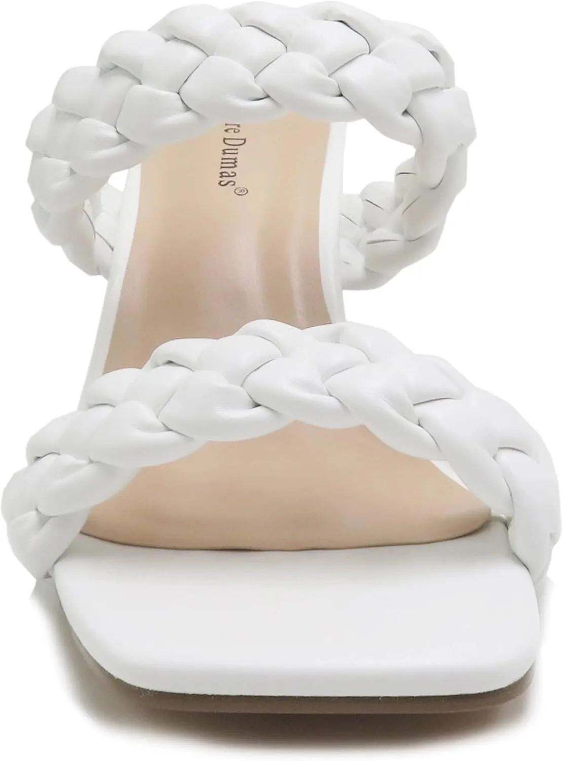 Pierre Dumas Women Double Braided Straps Open Square Toe Slide Block Heel Sandal