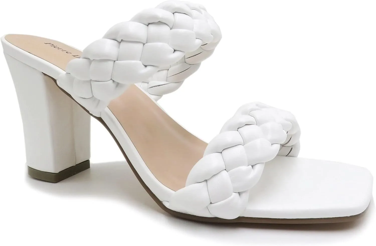 Pierre Dumas Women Double Braided Straps Open Square Toe Slide Block Heel Sandal