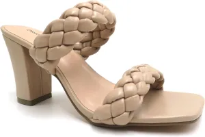 Pierre Dumas Women Double Braided Straps Open Square Toe Slide Block Heel Sandal