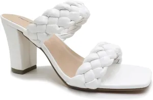 Pierre Dumas Women Double Braided Straps Open Square Toe Slide Block Heel Sandal