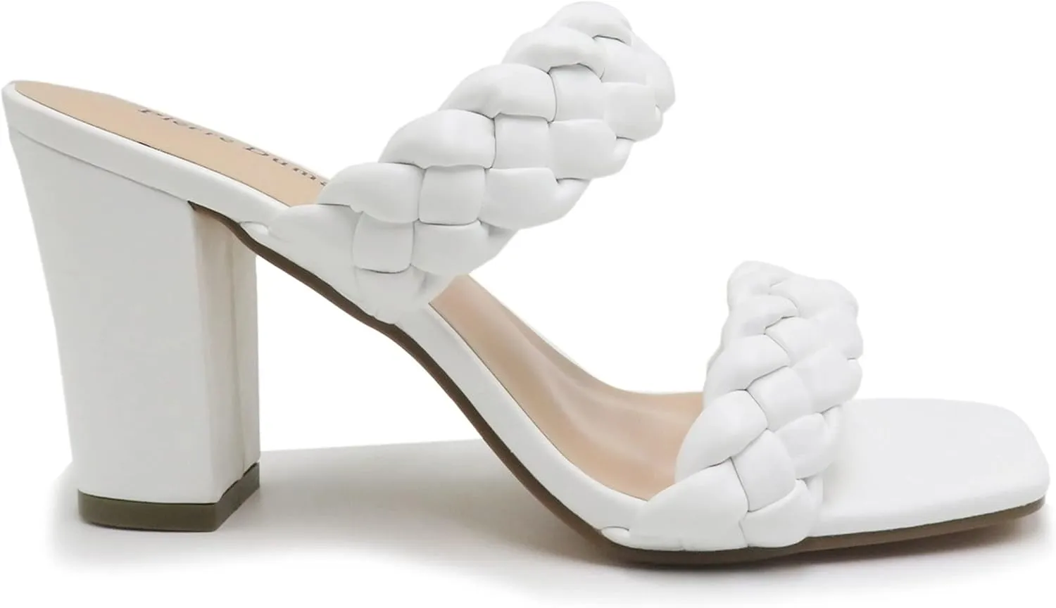 Pierre Dumas Women Double Braided Straps Open Square Toe Slide Block Heel Sandal