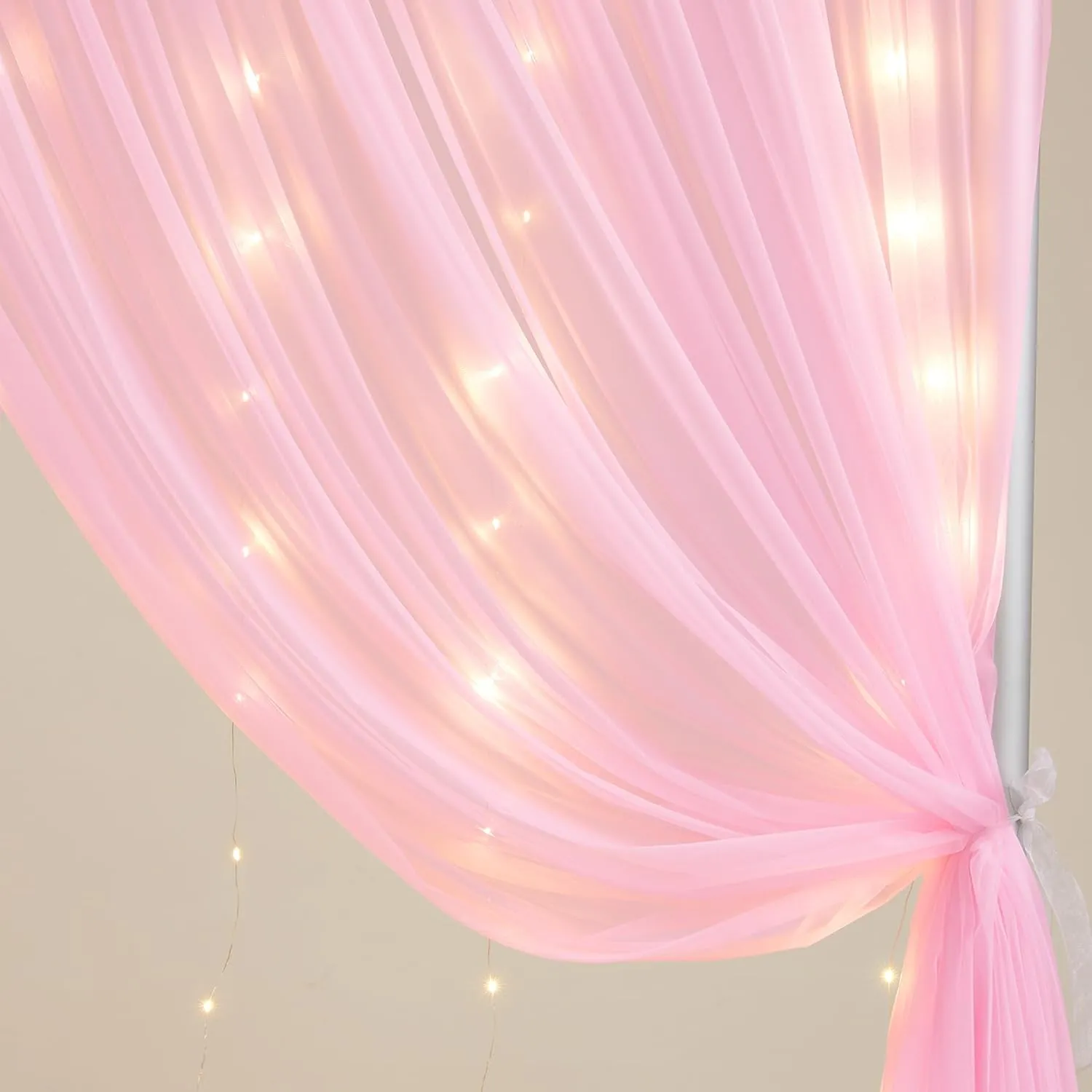 Pink Sheer Curtains with Lights String Tulle Curtain for Living Room Bedroom Parites Wedding Birthday Decorations 2 Panels 5ftｘ8ft