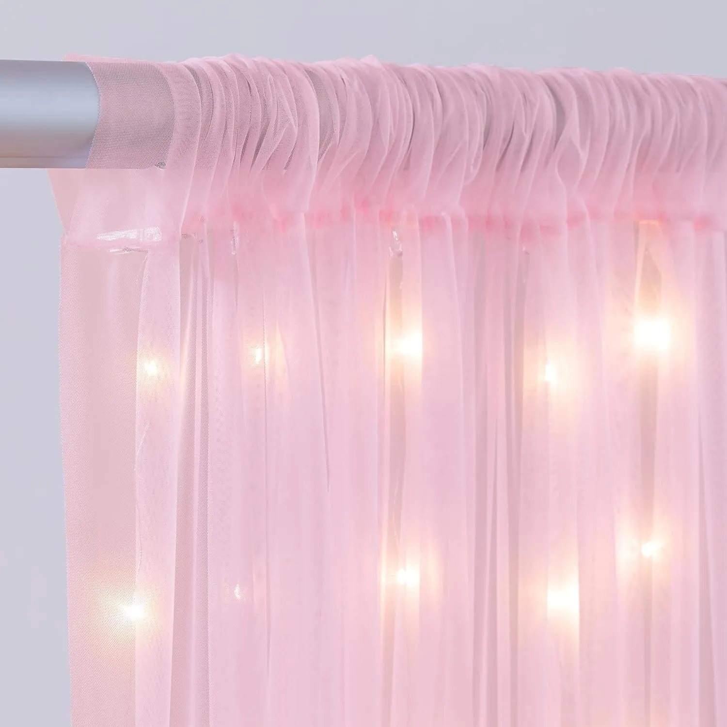 Pink Sheer Curtains with Lights String Tulle Curtain for Living Room Bedroom Parites Wedding Birthday Decorations 2 Panels 5ftｘ8ft