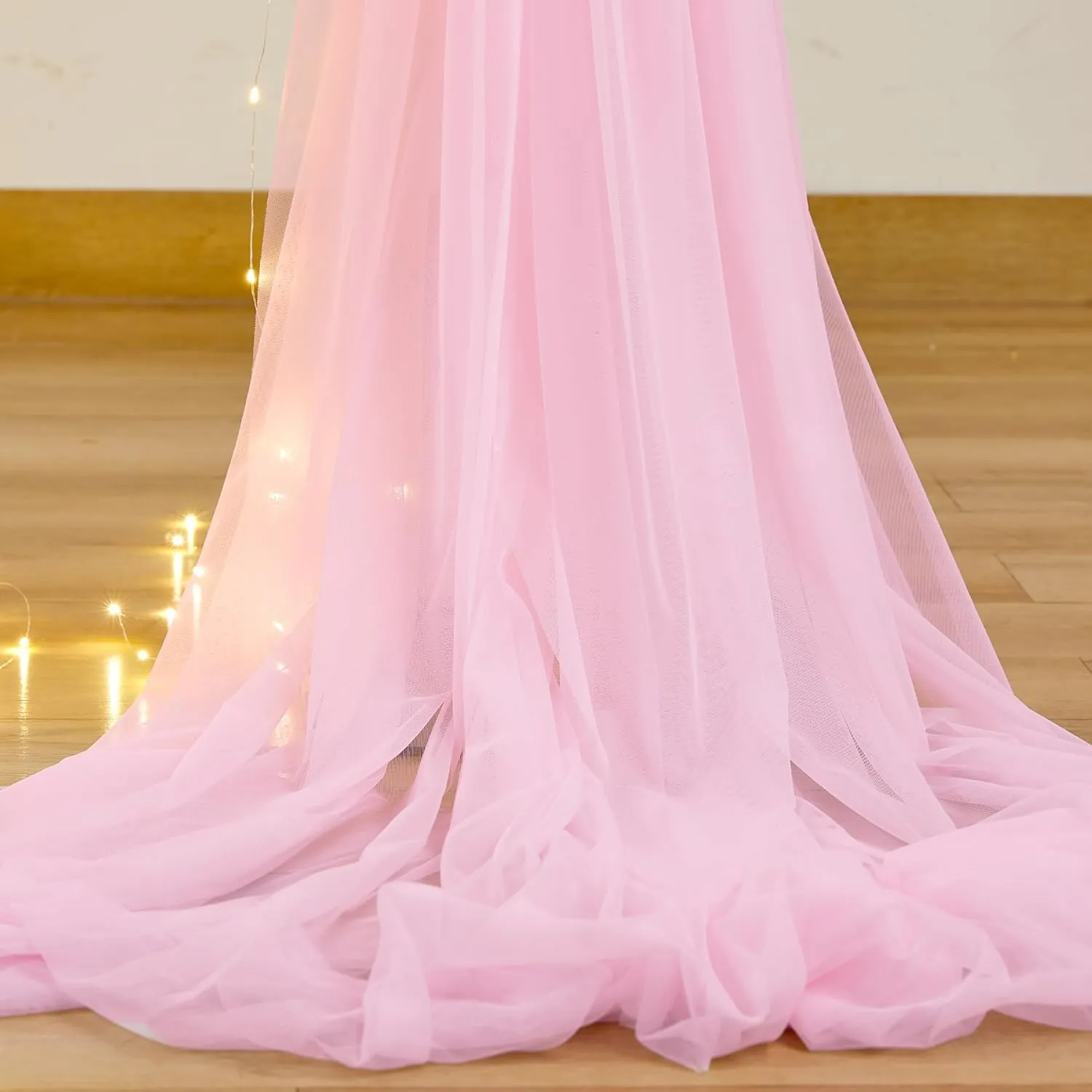 Pink Sheer Curtains with Lights String Tulle Curtain for Living Room Bedroom Parites Wedding Birthday Decorations 2 Panels 5ftｘ8ft