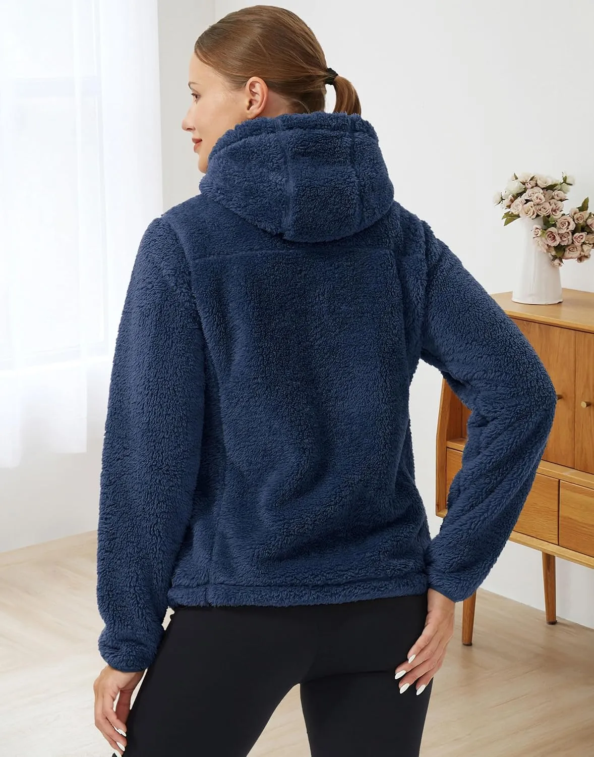 Pioneer Camp Women's Fuzzy Fleece Jacket Full Zip Up Lightweight Warm Soft Fleece Coat with hood for Spring Fall Winter