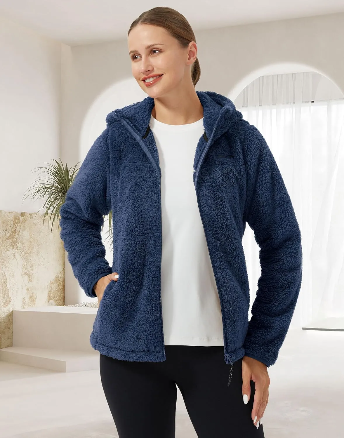 Pioneer Camp Women's Fuzzy Fleece Jacket Full Zip Up Lightweight Warm Soft Fleece Coat with hood for Spring Fall Winter