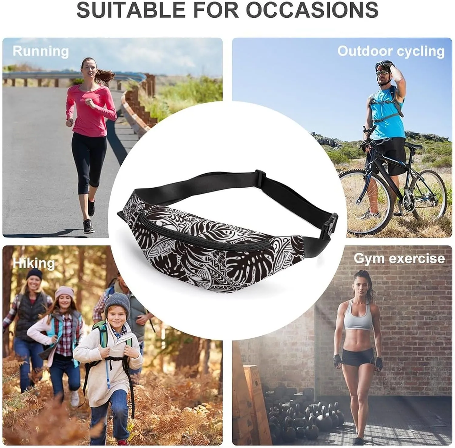 Polynesian Style with Leave Large Crossbody Fanny Packfor Women Men Waist Pack for Running with Adjustable Strap for Sports Casual Bag 36 * 15cm
