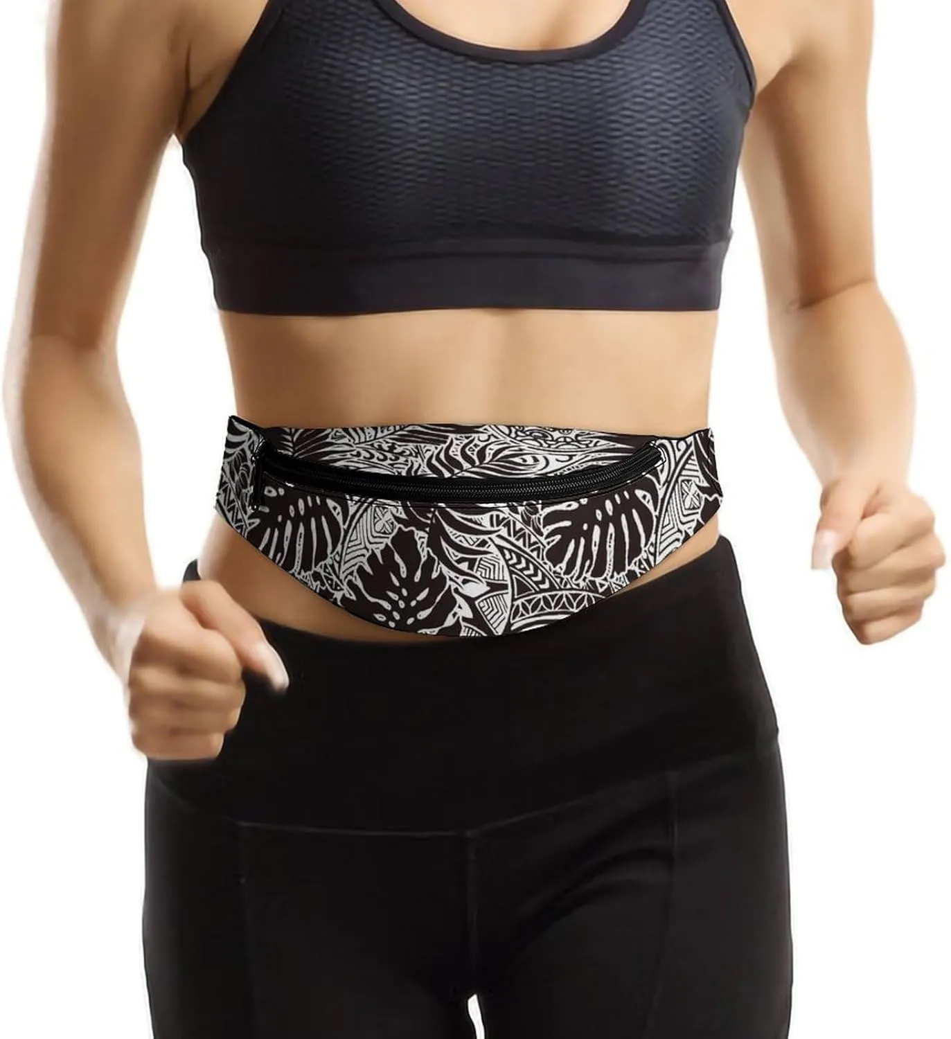 Polynesian Style with Leave Large Crossbody Fanny Packfor Women Men Waist Pack for Running with Adjustable Strap for Sports Casual Bag 36 * 15cm