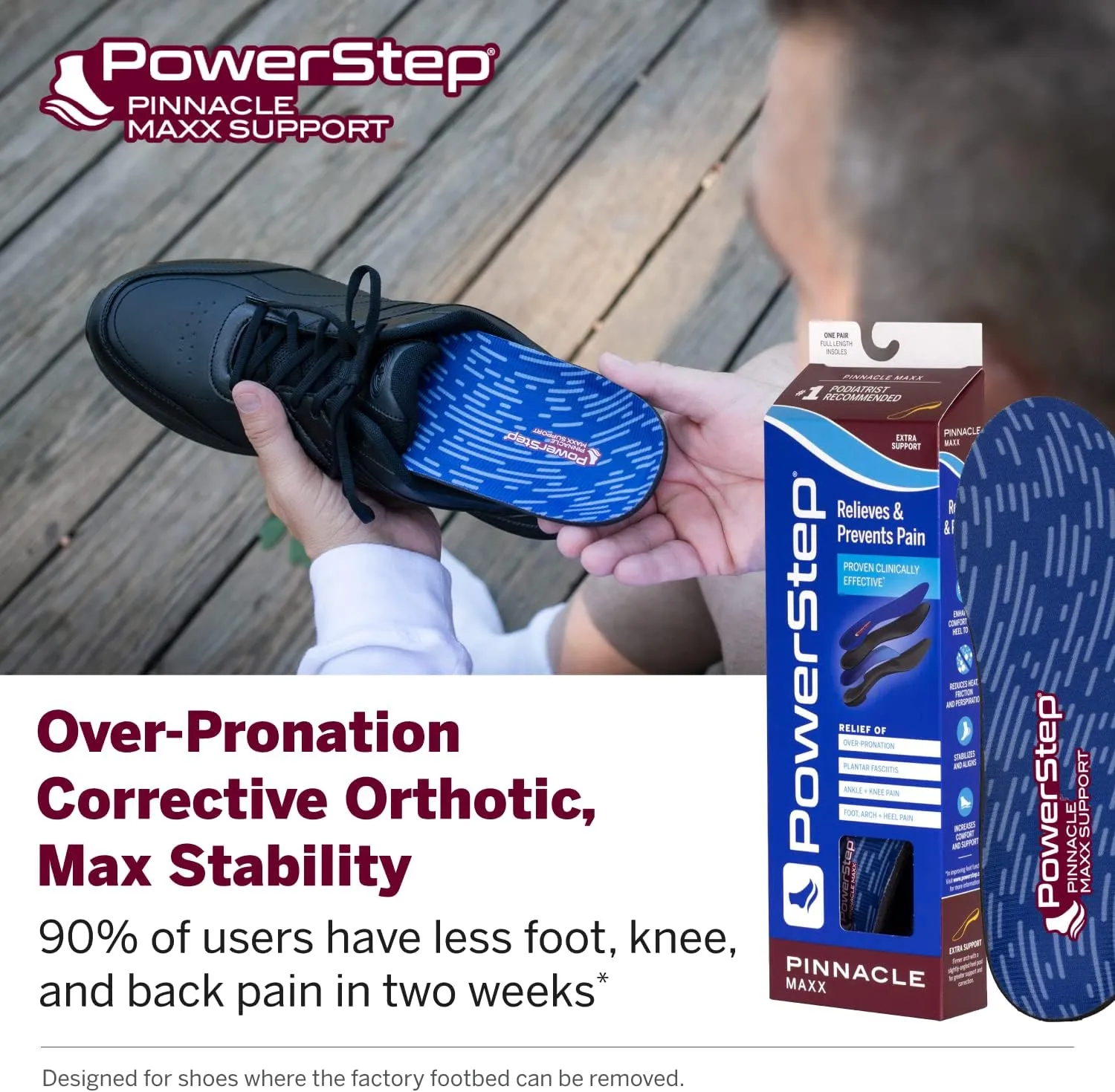 PowerStep Pinnacle Maxx Orthotic Insoles - For Maximum Stability & Comfort - Firm   Flexible Angled Heel Style to Help Flat Feet & Overpronation - Heavy Duty Inserts - Made in USA (M 9-9.5, F 11-11.5)