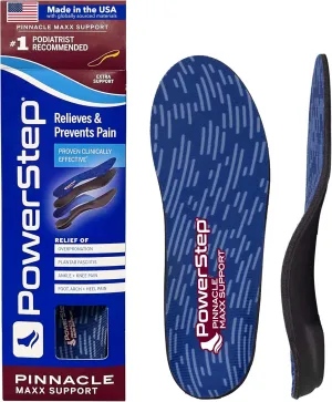 PowerStep Pinnacle Maxx Orthotic Insoles - For Maximum Stability & Comfort - Firm   Flexible Angled Heel Style to Help Flat Feet & Overpronation - Heavy Duty Inserts - Made in USA (M 9-9.5, F 11-11.5)