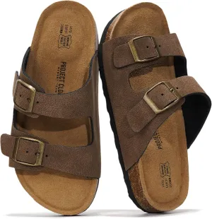 Project Cloud Genuine Leather Slides For Kids - Natural Cork Footbed Summer Sandals Beach Slide Sandals for Girls & Boys - Non-Slip Boys & Girls Sandals (Little Venita)