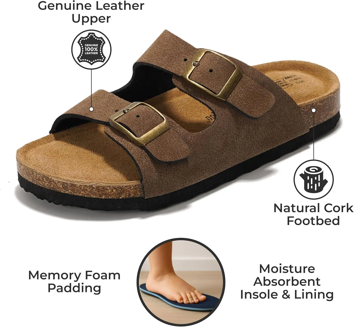 Project Cloud Genuine Leather Slides For Kids - Natural Cork Footbed Summer Sandals Beach Slide Sandals for Girls & Boys - Non-Slip Boys & Girls Sandals (Little Venita)