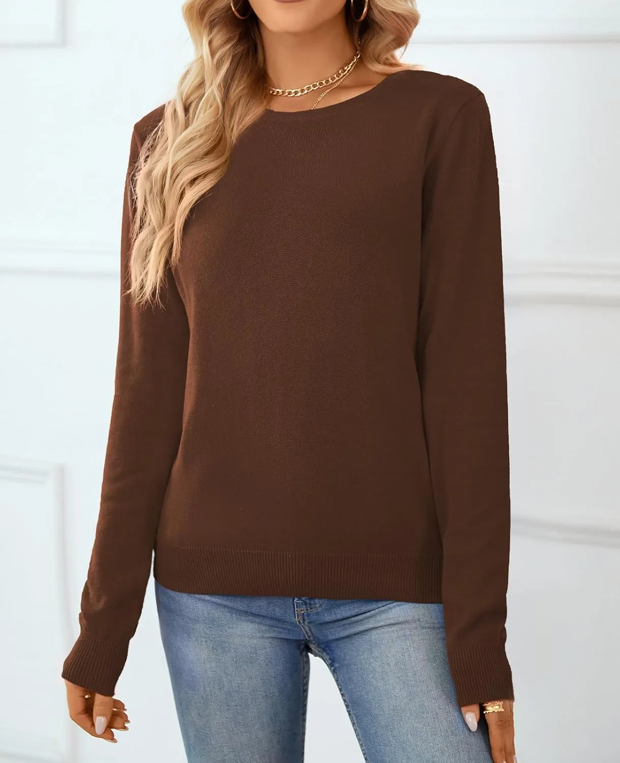 QUALFORT Women's Sweater 100% Cotton Soft Knit Pullover Tops