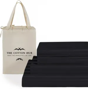 Queen Size 6-Piece Sheet Set 600 Thread Count Peruvian Pima Cotton Bed Sheets fits up to 18-21 inch Deep Pocket (Stripe, Black)