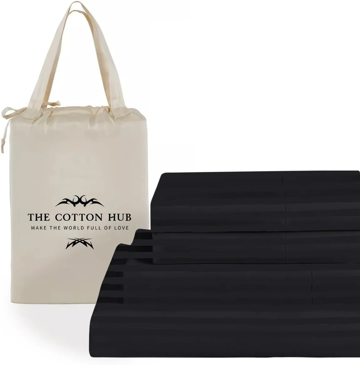 Queen Size 6-Piece Sheet Set 600 Thread Count Peruvian Pima Cotton Bed Sheets fits up to 18-21 inch Deep Pocket (Stripe, Black)