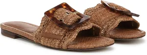 Raffia Flat Sandals for Women Woven Rattan Buckle Slide Sandals Summer Slip On Beach Sandals