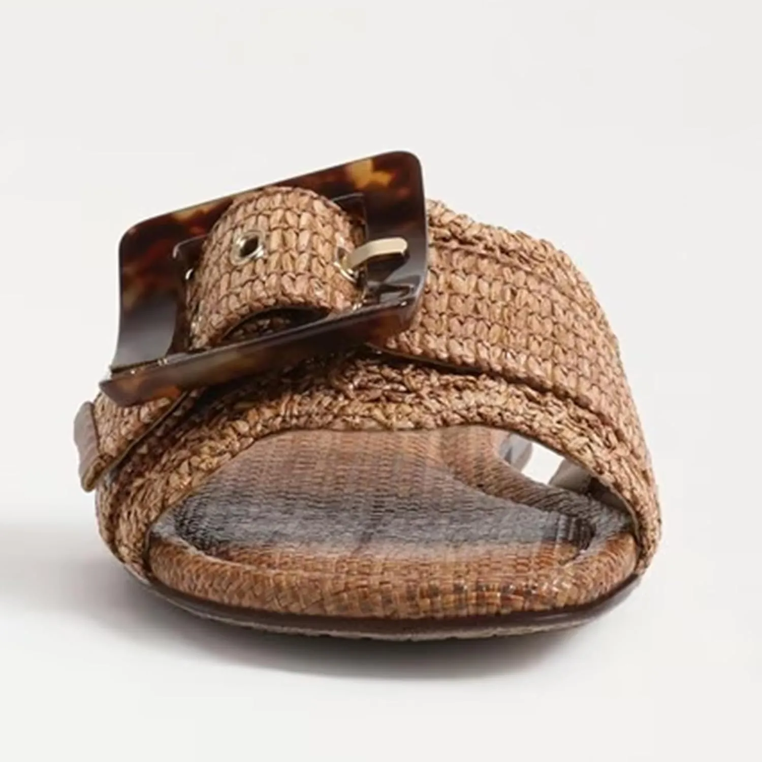 Raffia Flat Sandals for Women Woven Rattan Buckle Slide Sandals Summer Slip On Beach Sandals