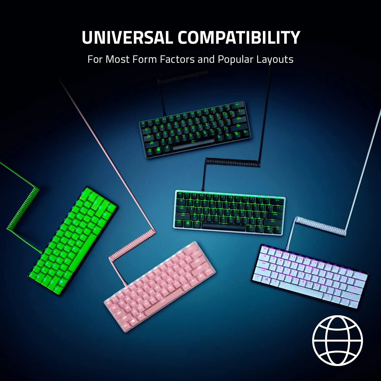 Razer PBT Keycap   Coiled Cable Upgrade Set: Durable Doubleshot PBT - Universal Compatibility - Keycap Removal Tool & Stabilizers - Tactically Coiled & Designed - Braided Fiber Cable - Classic Black