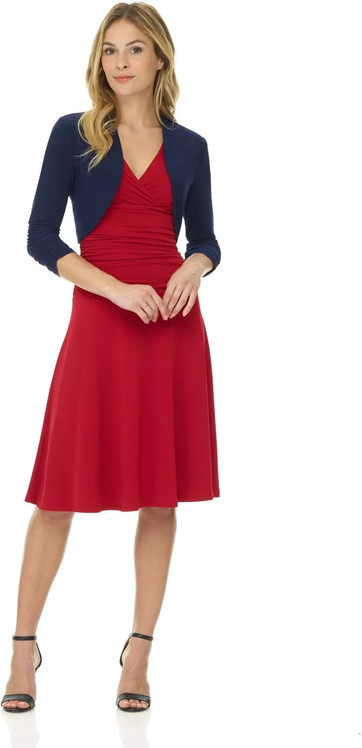 Rekucci Women's Chic Soft Knit Stretch Bolero Shrug with Ruched Sleeves