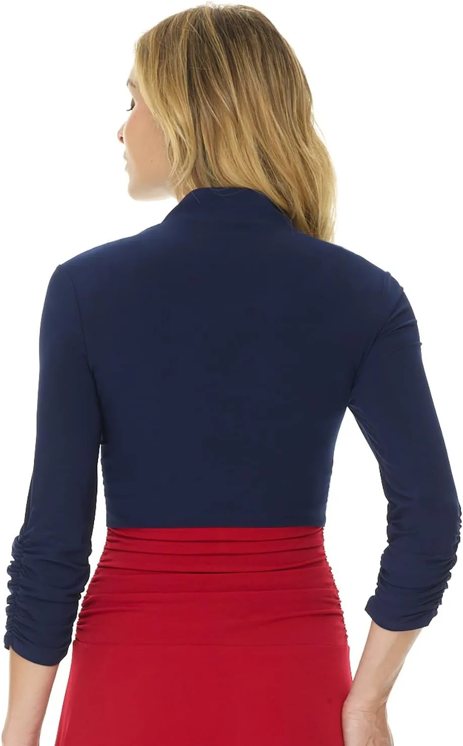 Rekucci Women's Chic Soft Knit Stretch Bolero Shrug with Ruched Sleeves