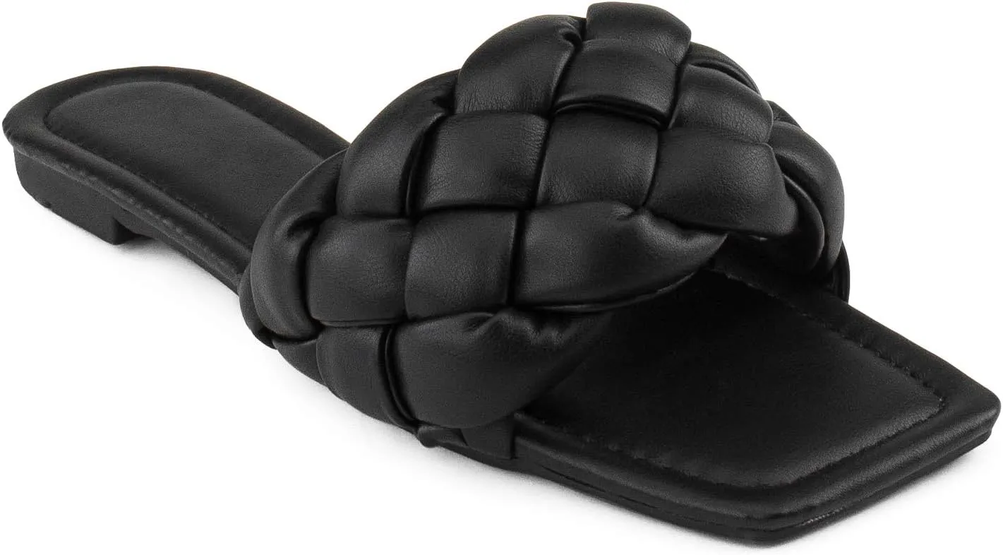 RF ROOM OF FASHION Women's Open Square Toe Trendy Slide Sandals