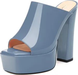 ROSERWISH Women's Platform Heels High Chunky Block Heel Sandals Sexy Open Toe Slip on Heels for Women Slide Mules Dressy Pumps Shoes