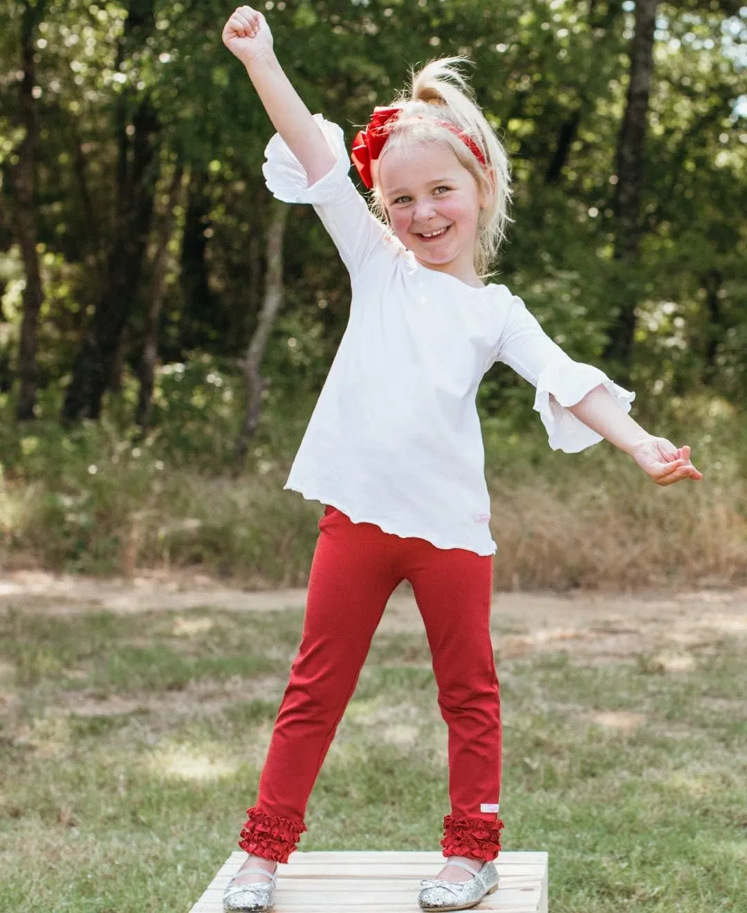 RuffleButts® Baby/Toddler Girls Soft Knit Ankle Length Ruffle Leggings