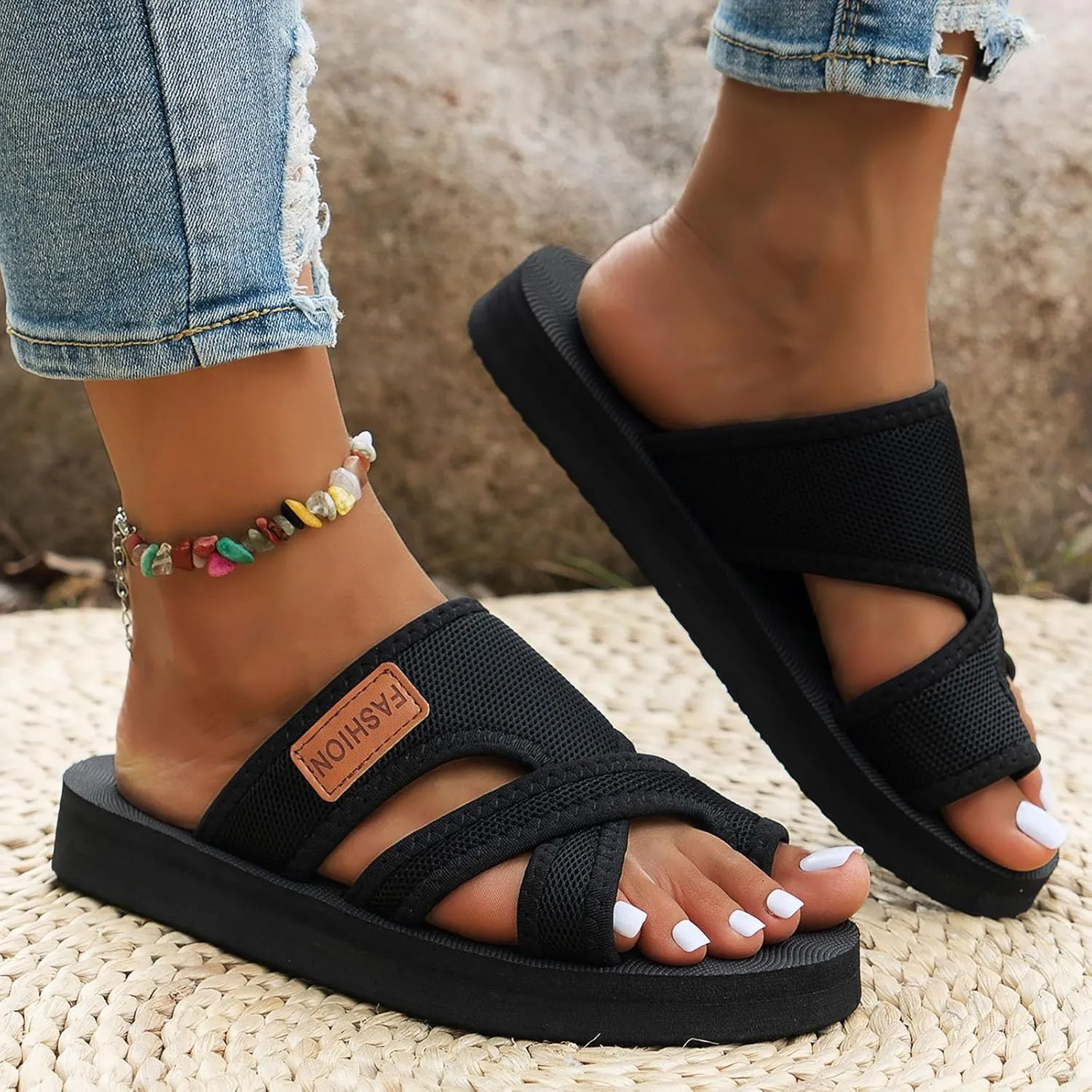 Sandals for Women 2025 Comfortable Trendy Summer Beach Breathable Hollow Mesh Slide Sandls Casual Orthopedic Sandals