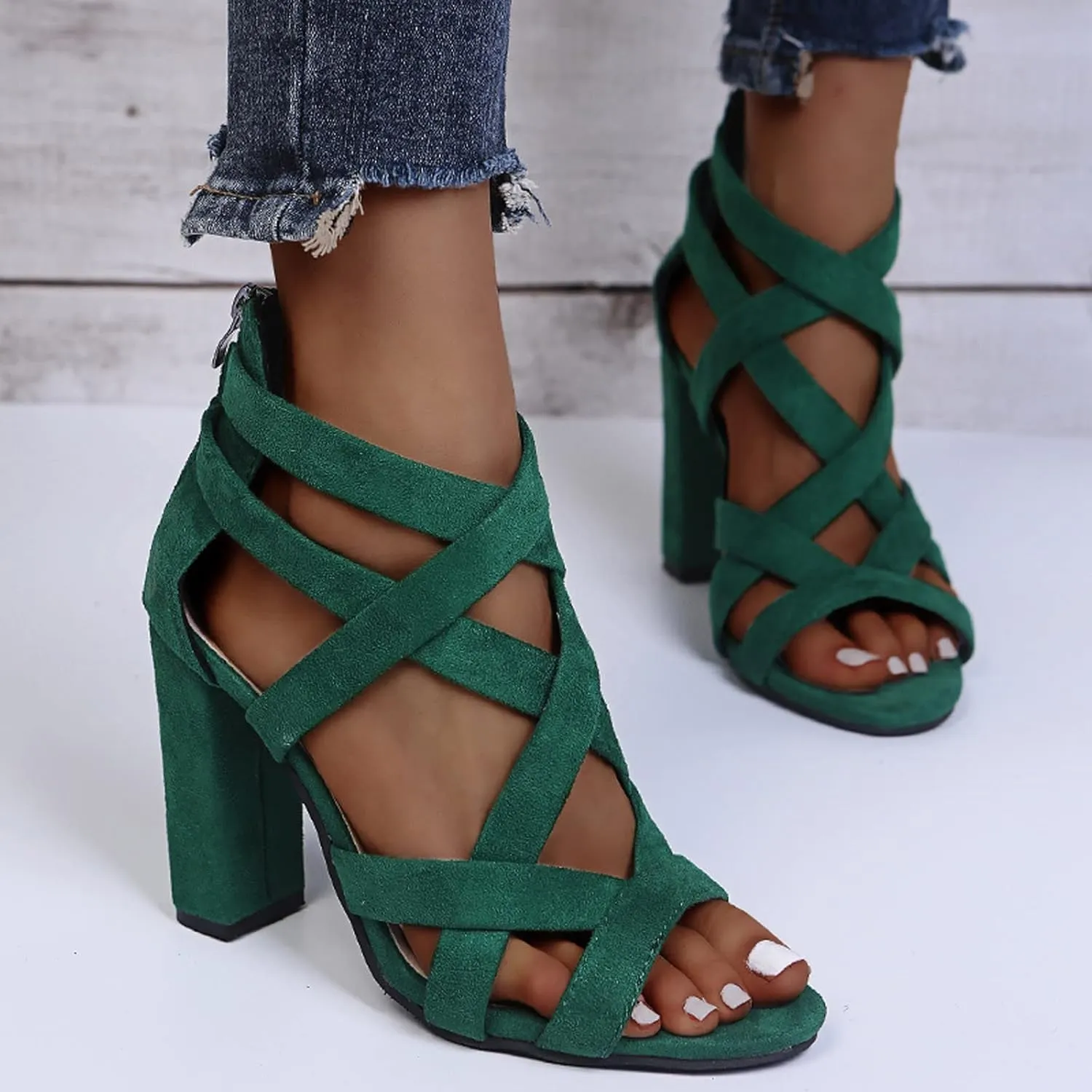 Sandals Toe Fashion Women Zipper Heels Open Breathable Casual Women's high heels Front Toe Insert