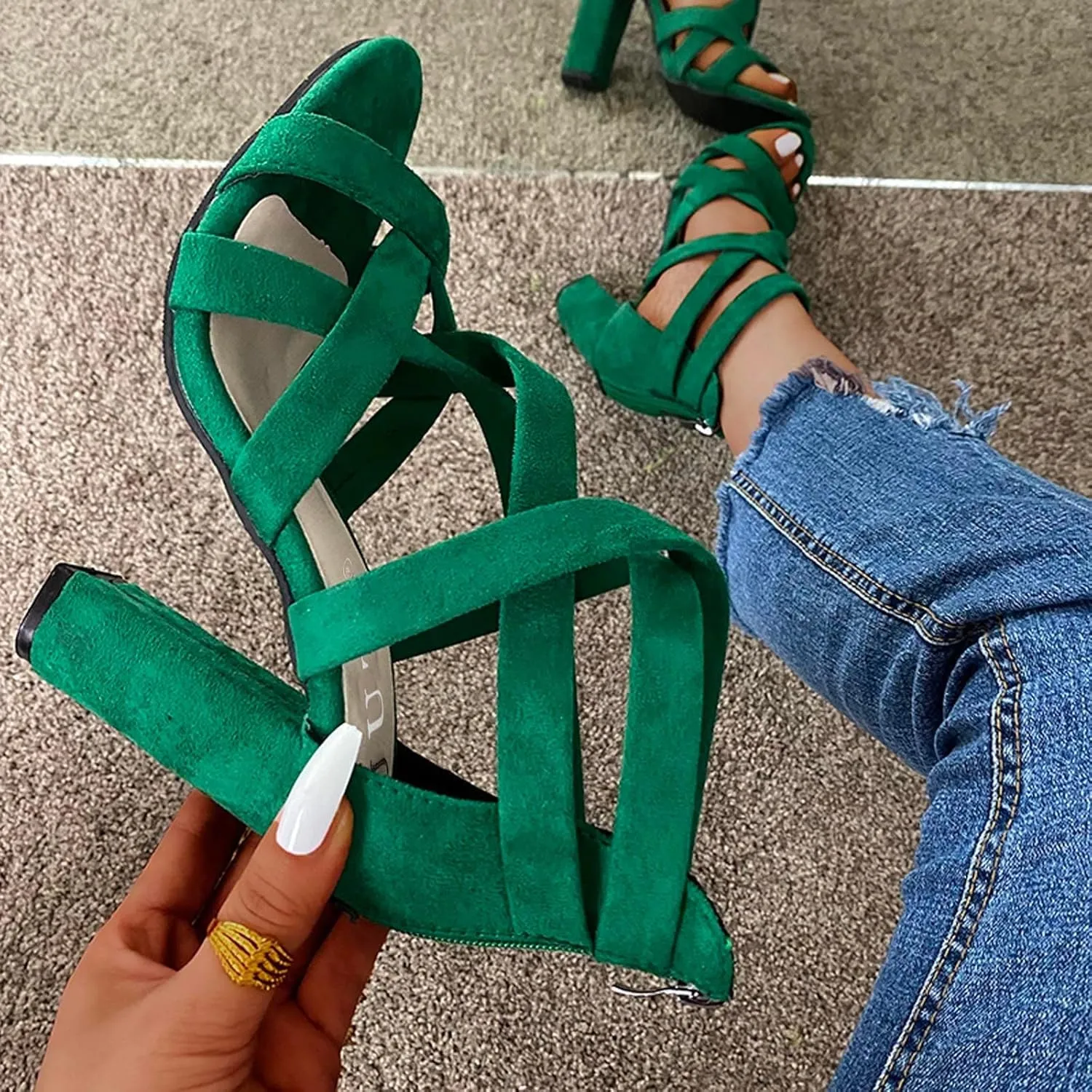 Sandals Toe Fashion Women Zipper Heels Open Breathable Casual Women's high heels Front Toe Insert